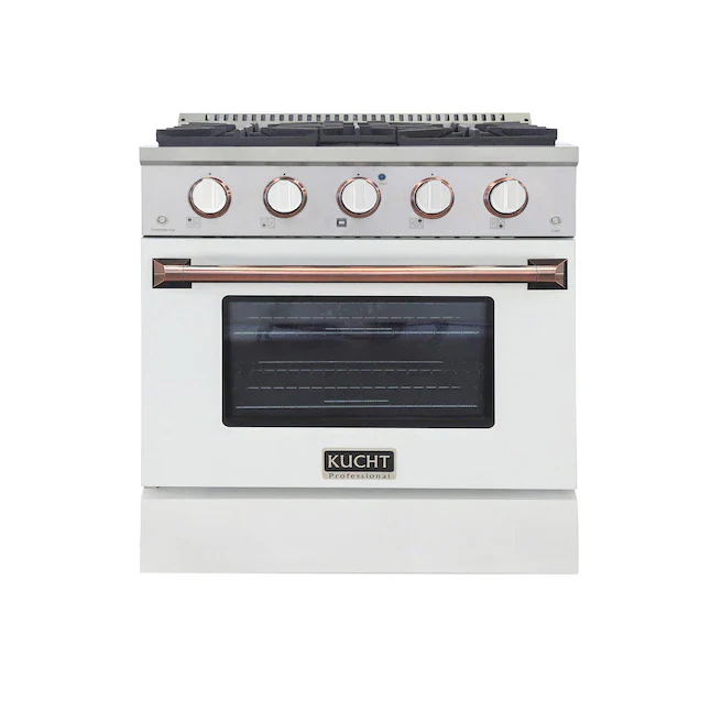 Kucht Signature 30-Inch Pro-Style Dual Fuel Range with Propane Gas in White Oven Door & Rose Gold (KDF302/LP-W-ROSE)