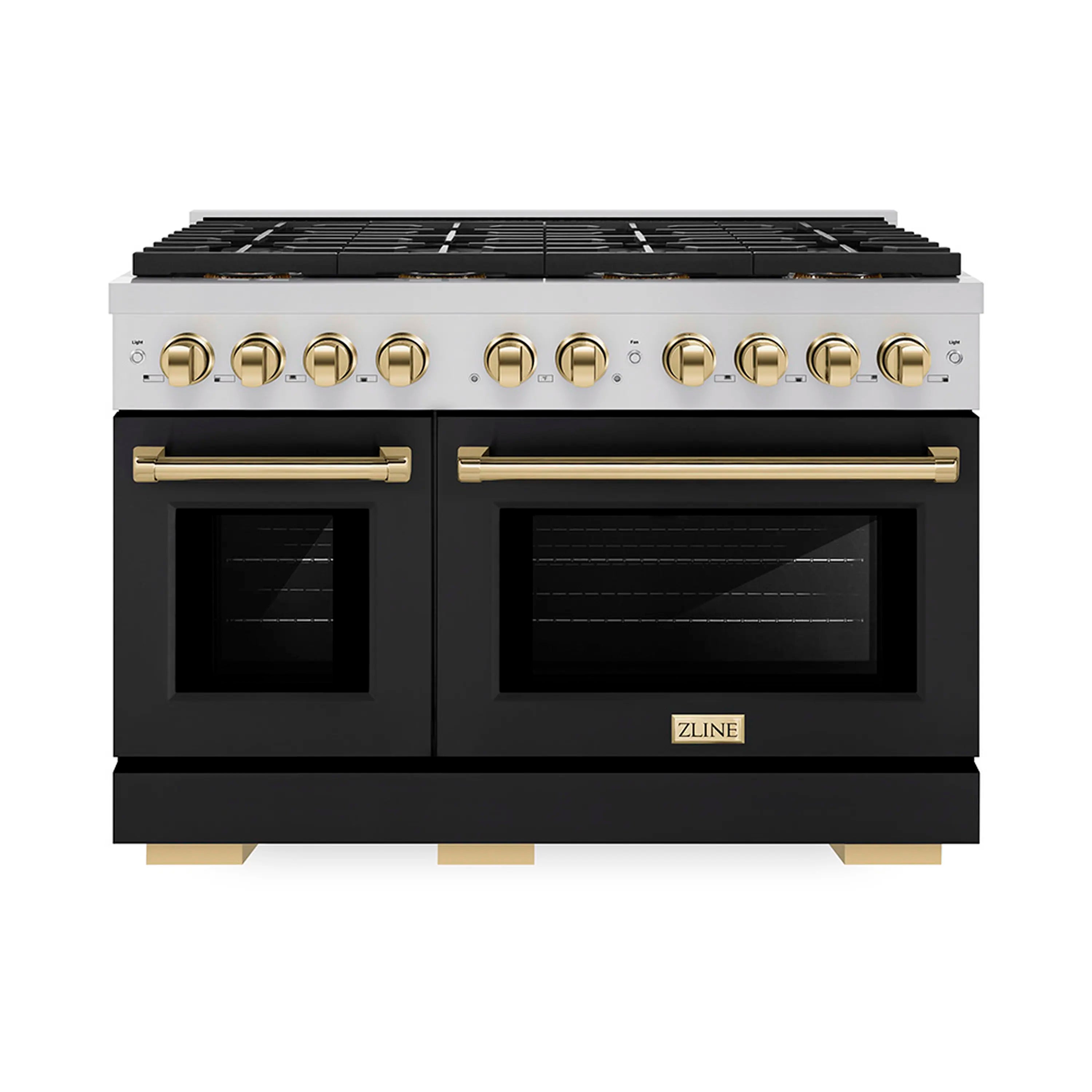 ZLINE Autograph Edition 48-Inch 6.7 cu. ft. Paramount Dual Fuel Range with 8 Burner DuoPro鈩?Cooktop and Dual Ovens with Black Matte Doors and Polished Gold Accents (PSDRZ-BLM-48-G)