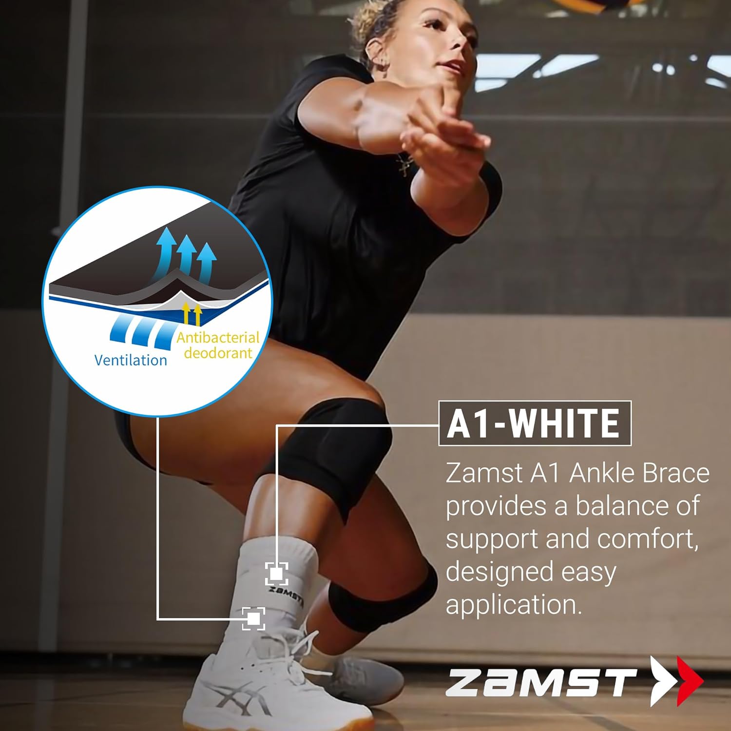 Zamst A1 White Ankle Brace for Sports - Breathable Sports Ankle Support for Men and Women with Adjustable Three Way Straps for Moderate Lateral Ankle Sprain - Right, Medium
