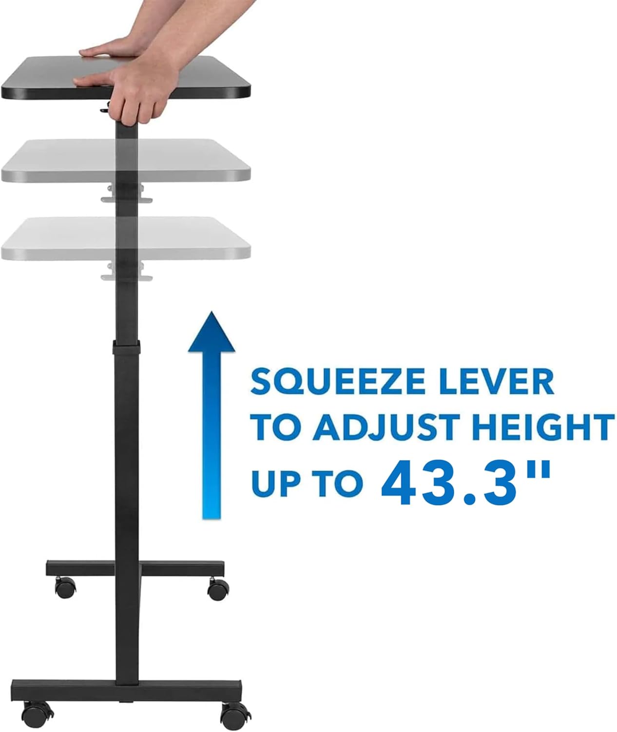 Mount-It! Overbed Table with Wheels | Flat Rolling Bed Side Tray Table for Medical or in-Home Use | Height Adjustable Hospital Table with Locking Casters