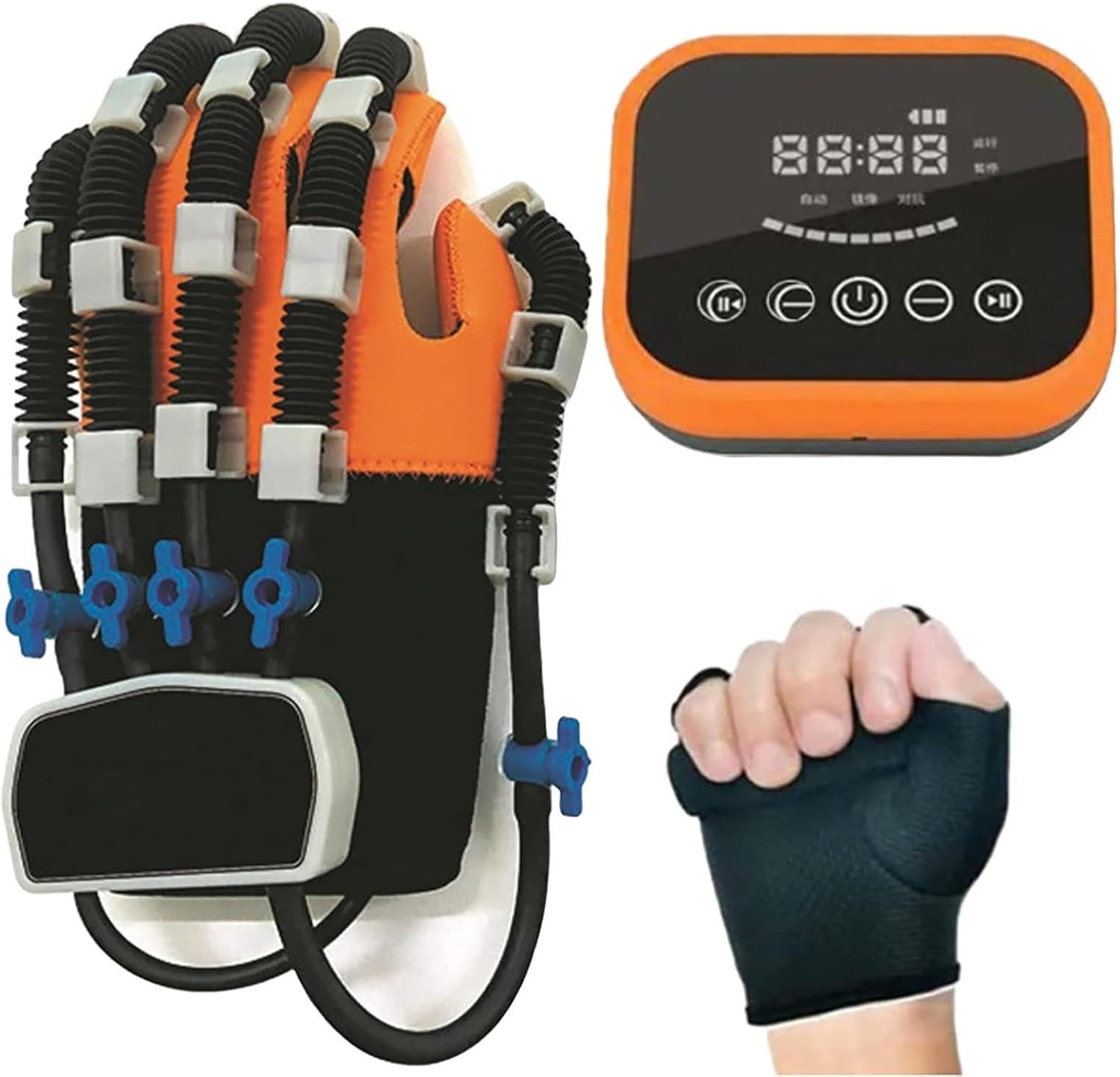 Finger Rehabilitation Trainer Robot Gloves, Multi-Modal Stroke Hemiplegia Rehabilitation Training Equipment, Light Finger Straightening Brace Guard Protector(A,Left Hand XL)