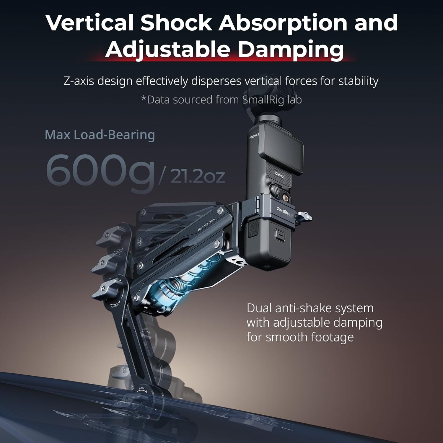 SMALLRIG Mini Shock Absorber Arm, 4-inch Vacuum Suction Cup, Double Spring and Hydraulic Damping, Car Mount for DJI Osmo Pocket 3/Action 6/5 Pro/4, for GoPro Hero13/12/11, for Insta360 X5/4/3-5123