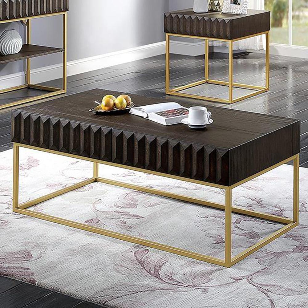 Parrot Uncle Walnut/Gold Textured Front Panels Coffee Table with Concealed Drawers (CM4545WN-C-PU)