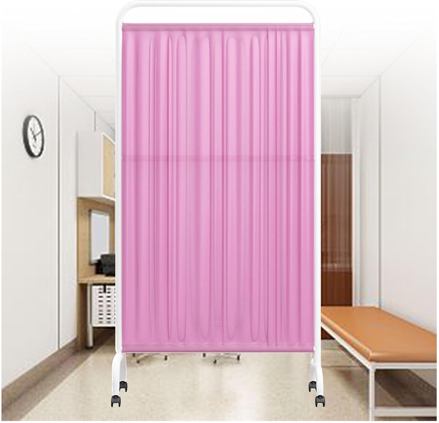 Medical Privacy Screen, 5-Panel Protective Divider with 360° Wheels, Portable Privacy Partition for Salon, Hospital, Ward - Stylish Pink Color