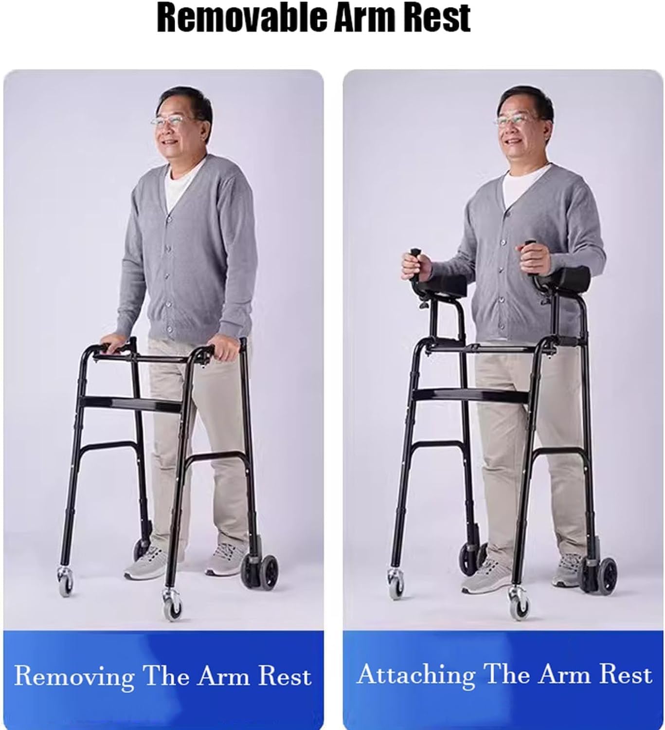 Upright Walker with Arm Support for Senior Auxiliary Wheel Walking Frame Stand Up Rollator Walker with Padded Seat Thick Aluminum Alloy Rehabilitation