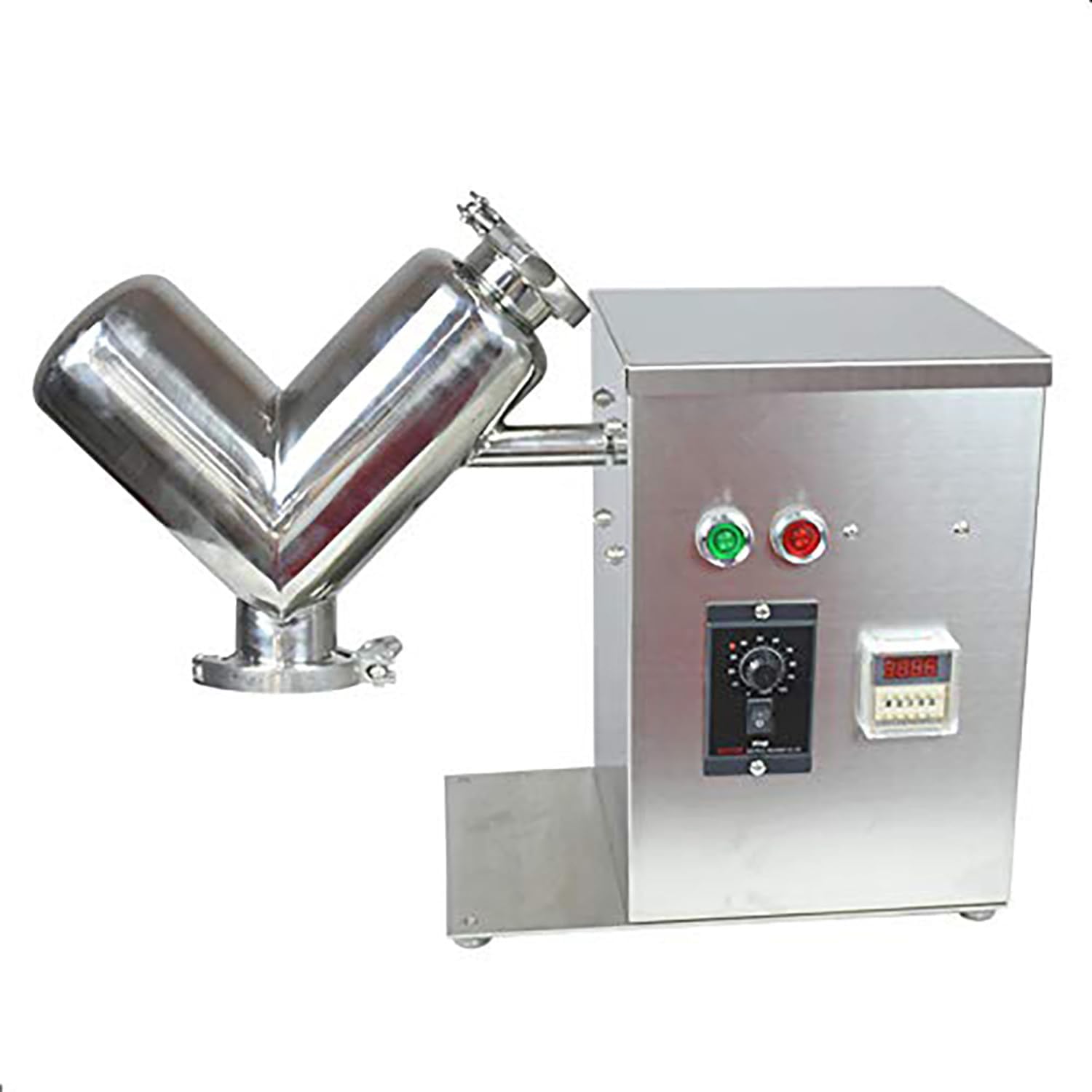 V Type Dry Powder Mixer 2L - 304 Stainless Steel High Efficiency Mixing Machine, 24r/min 0.25 KW, Lab/Industrial Use for Granule