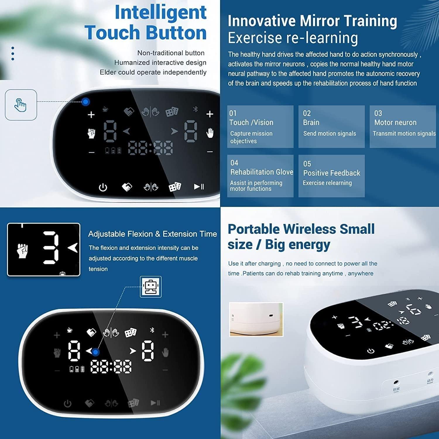 Rehabilitation Robot Gloves, Functional Hand Splint Finger Training Rehab Orthotics for Hand Dysfunction Patients Exercise Finger Joint,LeftOrange-M (RightBlue XL)