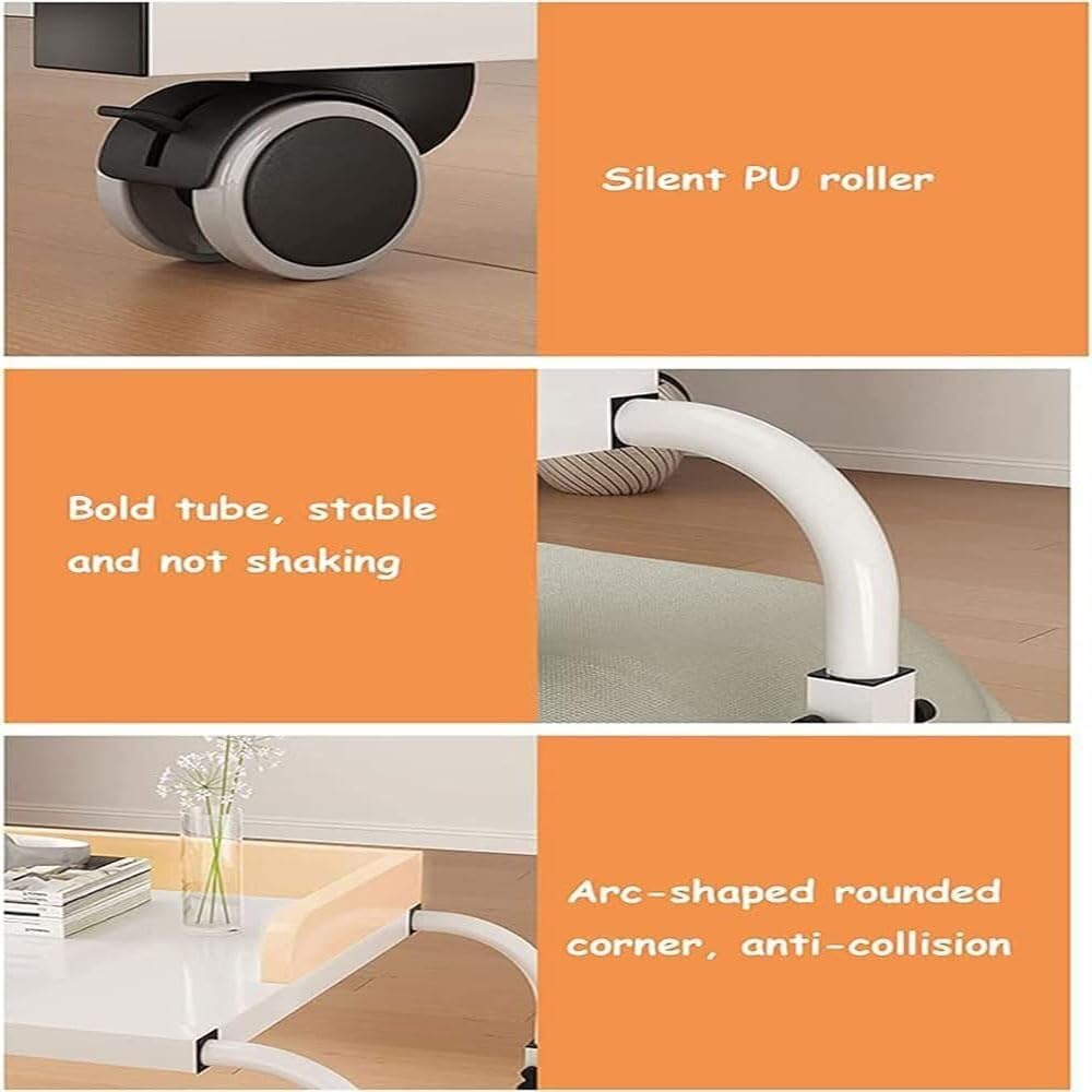 Overbed Table with Wheels Computer Desk Height Adjustable Standing Workstation Food Tray Desk Rolling Medical Table for Twin/Full/Queen/King Size Bed Frame(Black)