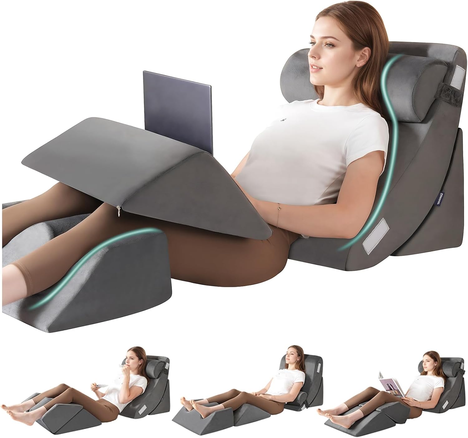 5Pcs Wedge Pillow for Sleeping, Orthopedic Bed Wedge Pillows for After Surgery, Foam Triangle Sit Up Pillow Wedge for Back, Neck, Shoulder Support, Leg Elevation, Acid Reflux, Gerd, Snoring Grey