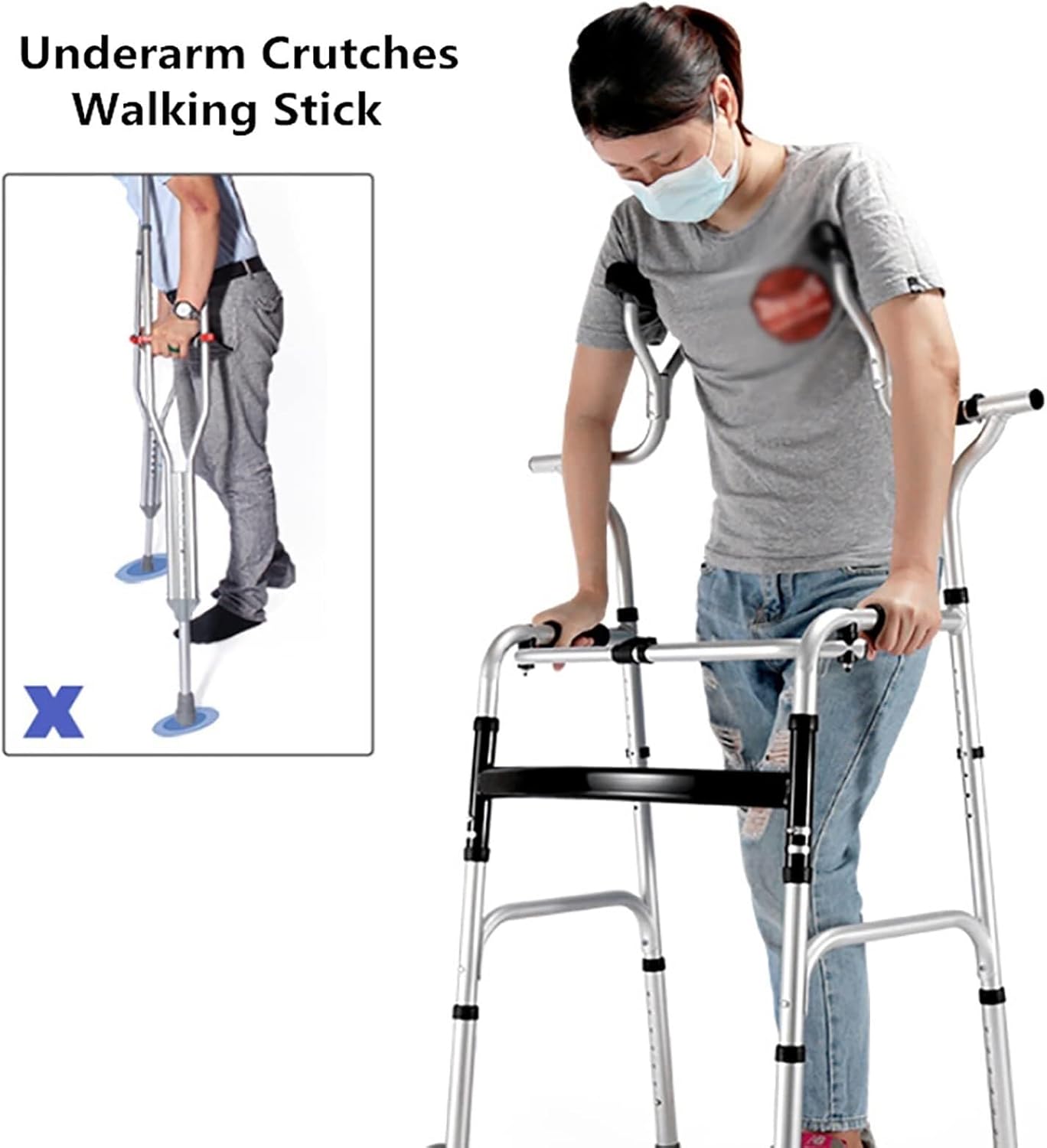 Elderly Walker Upright Posture Rolling Walker Adjustable Height and Width One-Button Folding with Armrest Support Pad Suitable for People with Reduced Mobility, The Elderly (Color : A)