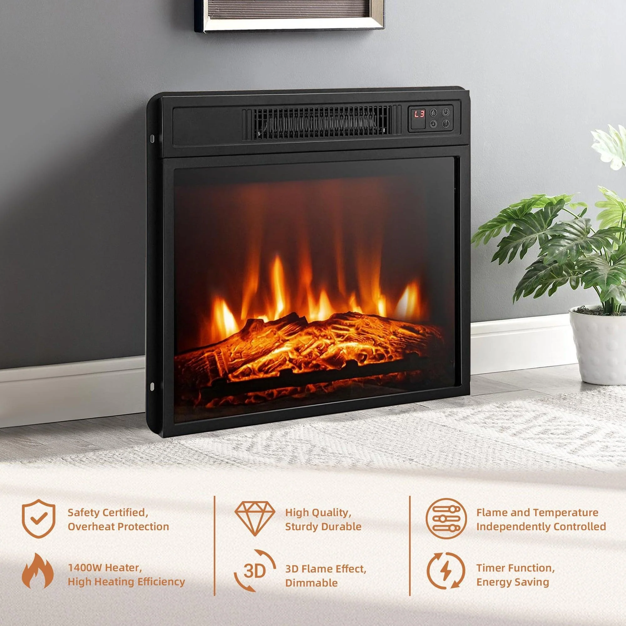 Parrot Uncle 68-Inch Farmhouse TV Stand with 23-Inch Insert Opening Electric Fireplace