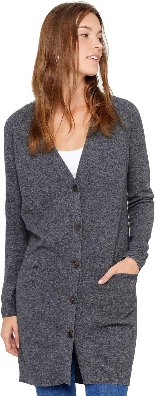 State Cashmere Women's Button Front Cardigan 100% Pure Cashmere V Neck Fashion Sweater Dress with Pockets