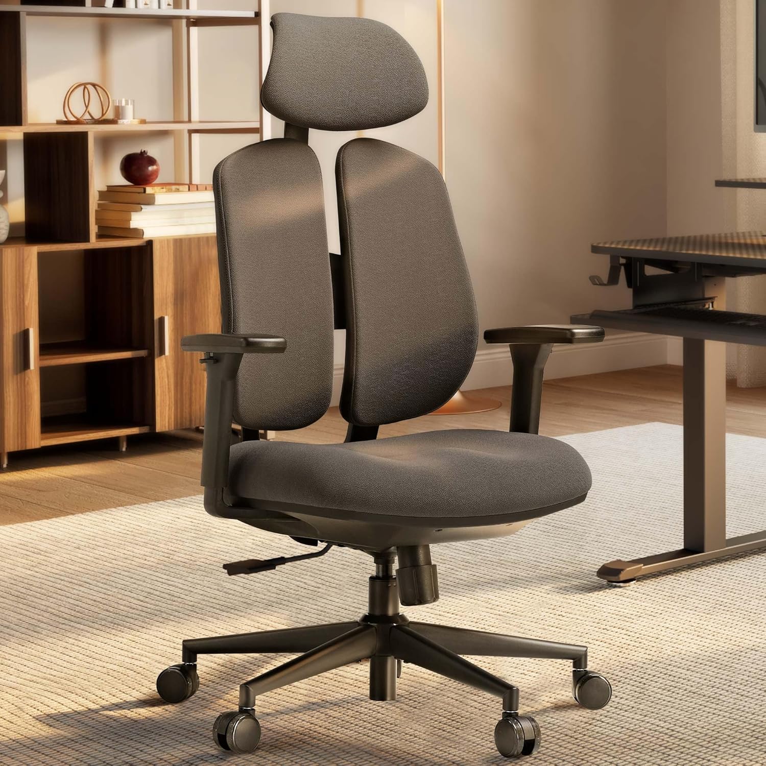 EUREKA ERGONOMIC Mesh Office Chair Ergonomic With Lumbar Support, Comfy Office Desk Chair With Adjustable Dual Back Support And Headrest, Black Office Chair With 3D Arms And Adjustable Height For Home