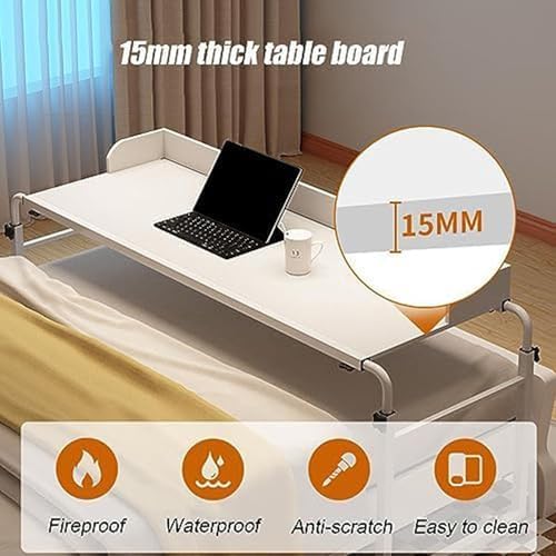 Foldable Desk Table,Over Bed Laptop Trolley Desk Overbed Medical Table Over Chair Table with Wheels Small Overbed Table Adjustable Height with Wheels(Color:White+)