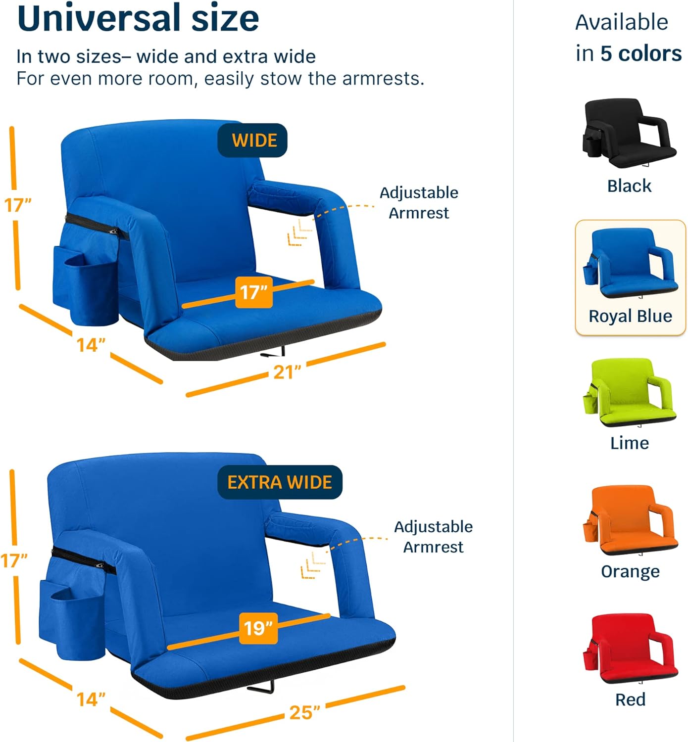 Alpcour Reclining Stadium Seat – Wide Bleacher Chair with Back Support and Cushion, Armrests, Side Pockets, and Bleachers Hook – Best Stadium Seats Chairs for Camping, Kayak, & Paddle Board Backs