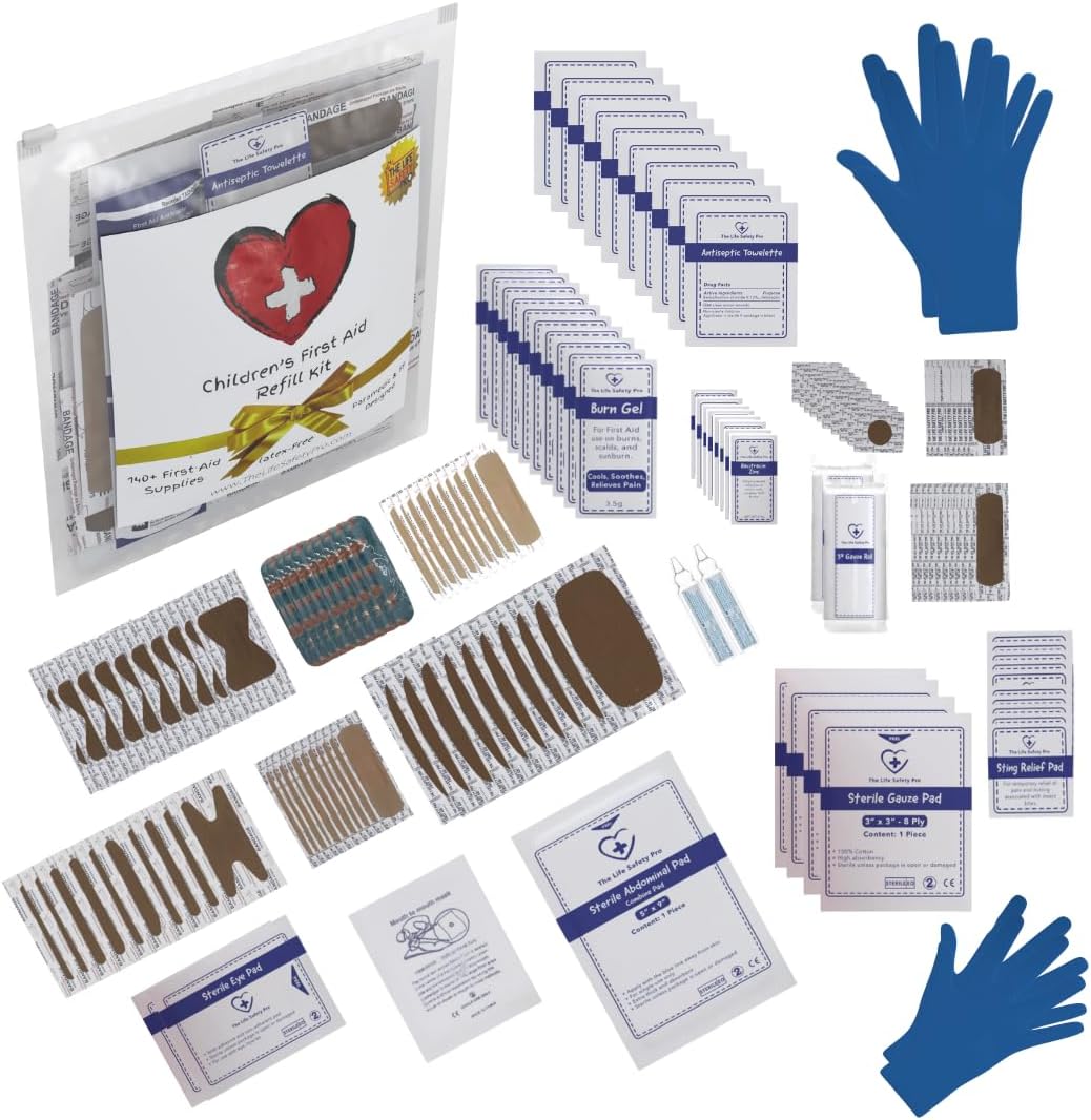 Children’s First Aid Kit + Refill Pack | Complete Family Safety Bundle Designed by a Firefighter/Paramedic | Premium Supplies, Easy Organization, Perfect for Home, School & Travel