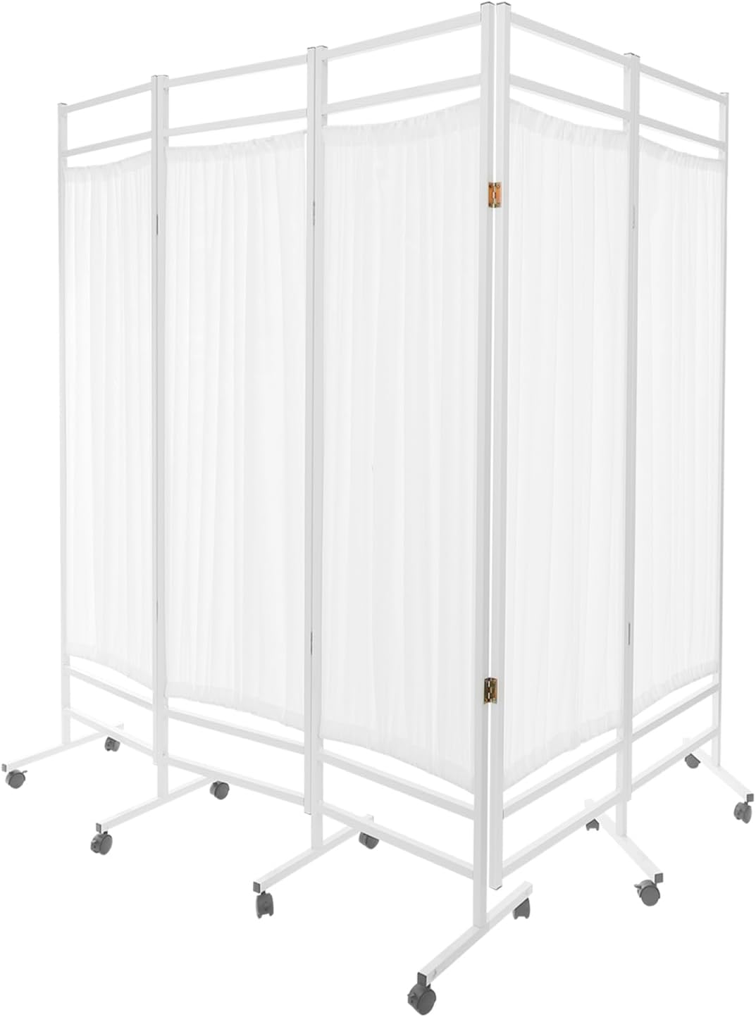 5-Panel Medical Privacy Screen, 8 X 6FT Folding Room Divider with Wheels, Freestanding Rolling Fabric Room Panel for Hospital, Beauty Salons (White)