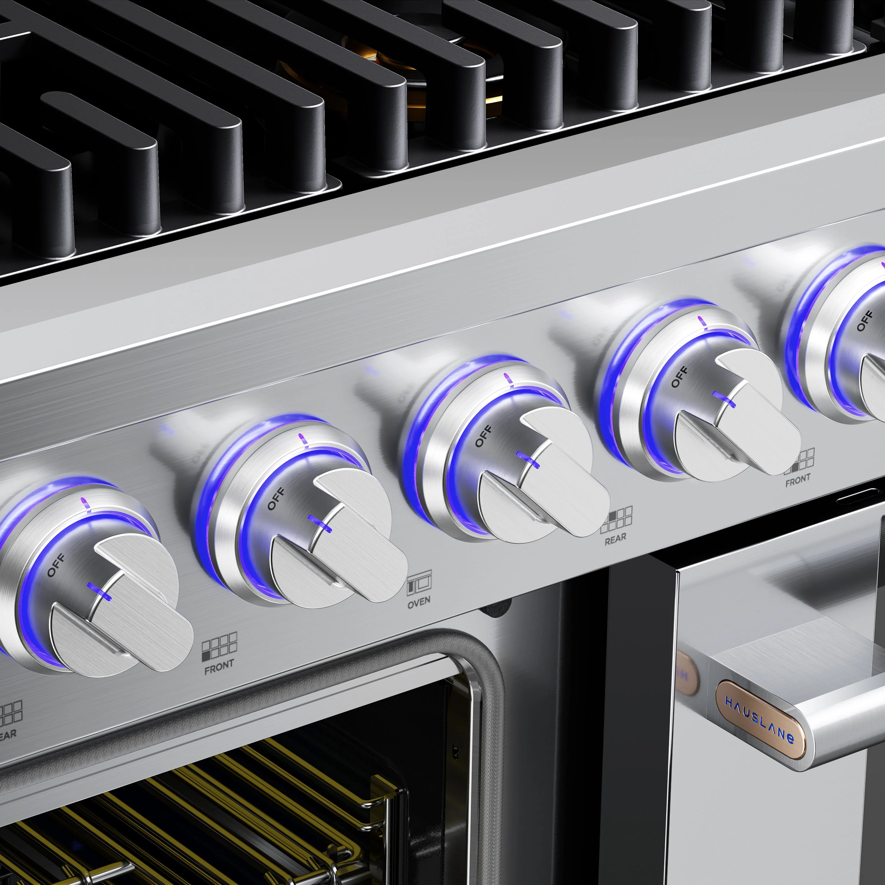 Hauslane HausPro Series 48-Inch Gas or Dual Fuel Range with 8 Burners and Convection Oven in Stainless Steel