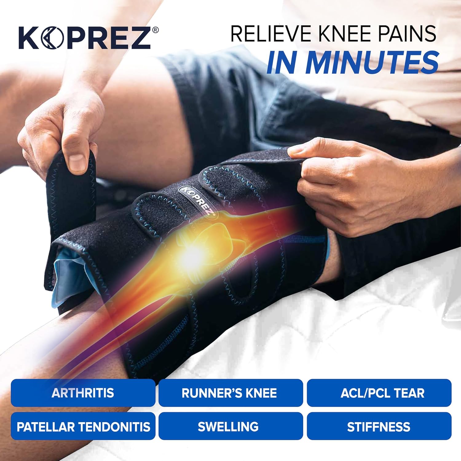 Koprez Knee CryoPump | Adjustable and Reusable Knee Ice Pack Wrap for Knee Pain Relief | Universal Fit with Adjustable Compression Pump | Knee Ice Wrap for Men and Women