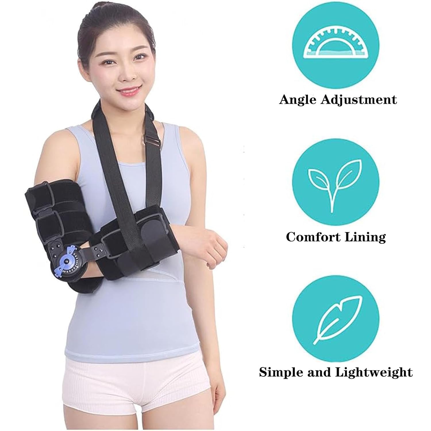SFKLYU Hinged Elbow Brace Range of Motion Support Sling Stabilizer for Dislocated Arm Adjustable Splint & Shoulder Strap Length Elbow Brace for Post Op, Surgery Recovery