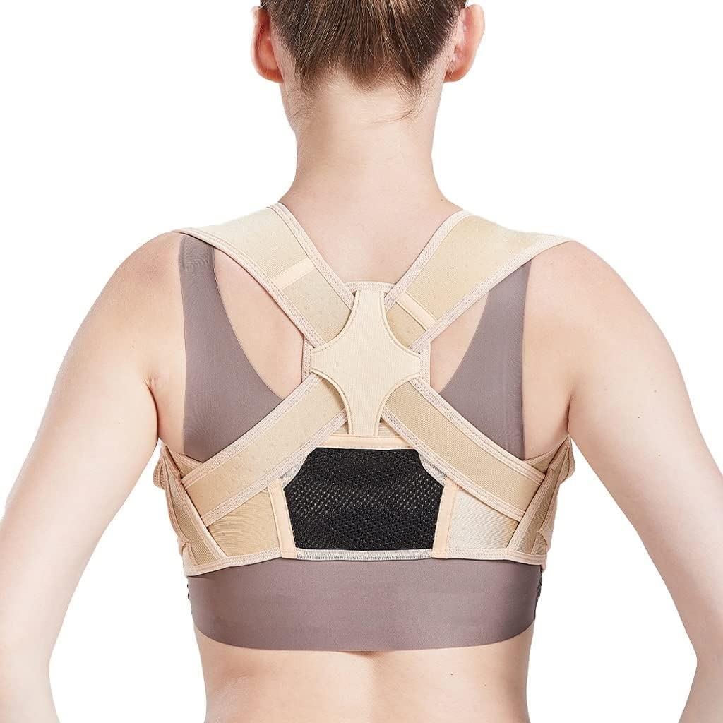 Posture CorrecAdjustable Back Support Belt Spine Back Shoulder Brace Support Belts Adult Invisible HuncBelts(Beige,1_S/M)