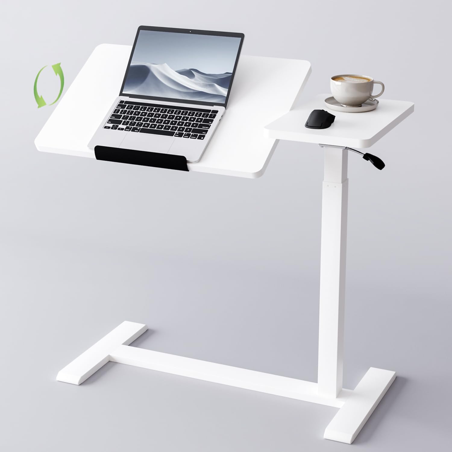 Adjustable Overbed Bedside Table with Wheels Pneumatic Mobile Standing Laptop Desk Rolling Computer Cart Movable Couch Desk Hospital Home Use, White