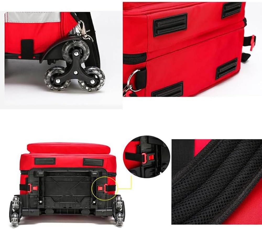 Rolling Medical Bag, Professional First Aid Kits, Nurse with Removable Dividers, Emergency Responder Trauma, Reflective Strips, for Home, Nurses, Doctors, EMT(Red)