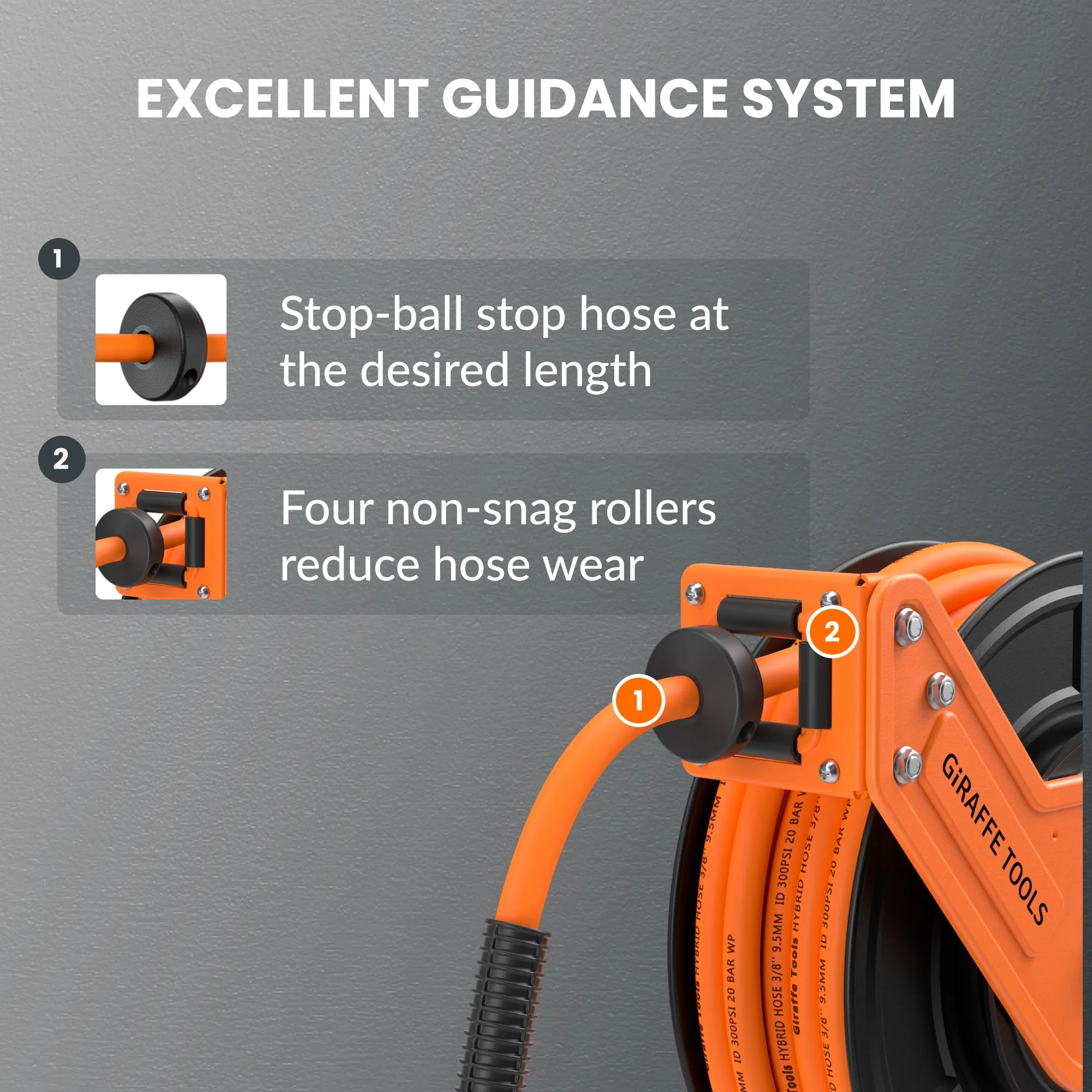 Giraffe Tools 3/8-Inch, 25 Ft. - 50 Ft. Retractable Air Hose Reel with Alloy Steel Reel