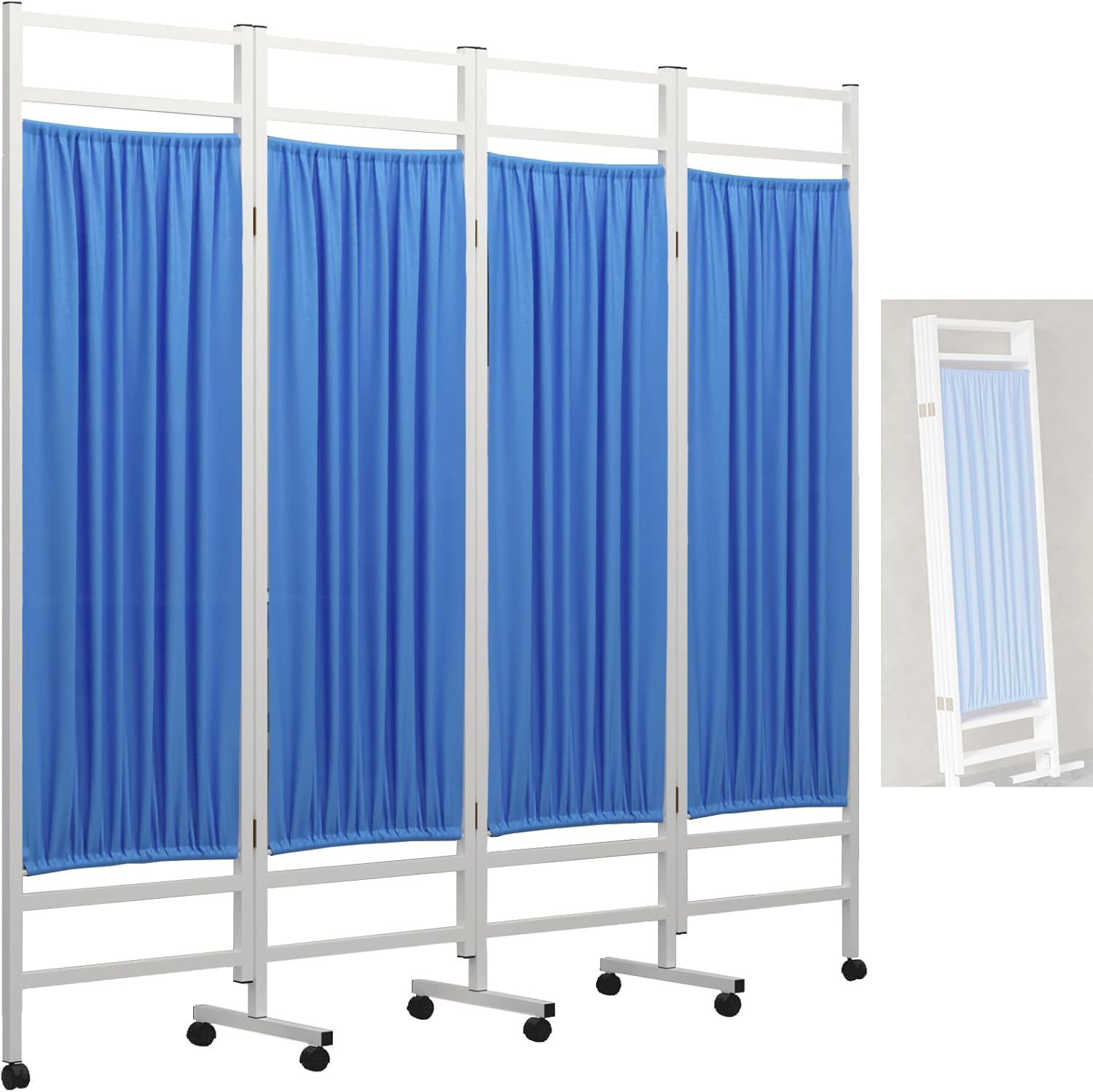 Sturdy Medical Privacy Screens, Waterproof Nylon Fabric, Compact and Foldable Rolling Medical Privacy Screen with Silent Wheels, Suit for Hospitals, Clinics, and Nursing Homes (4 Panel)