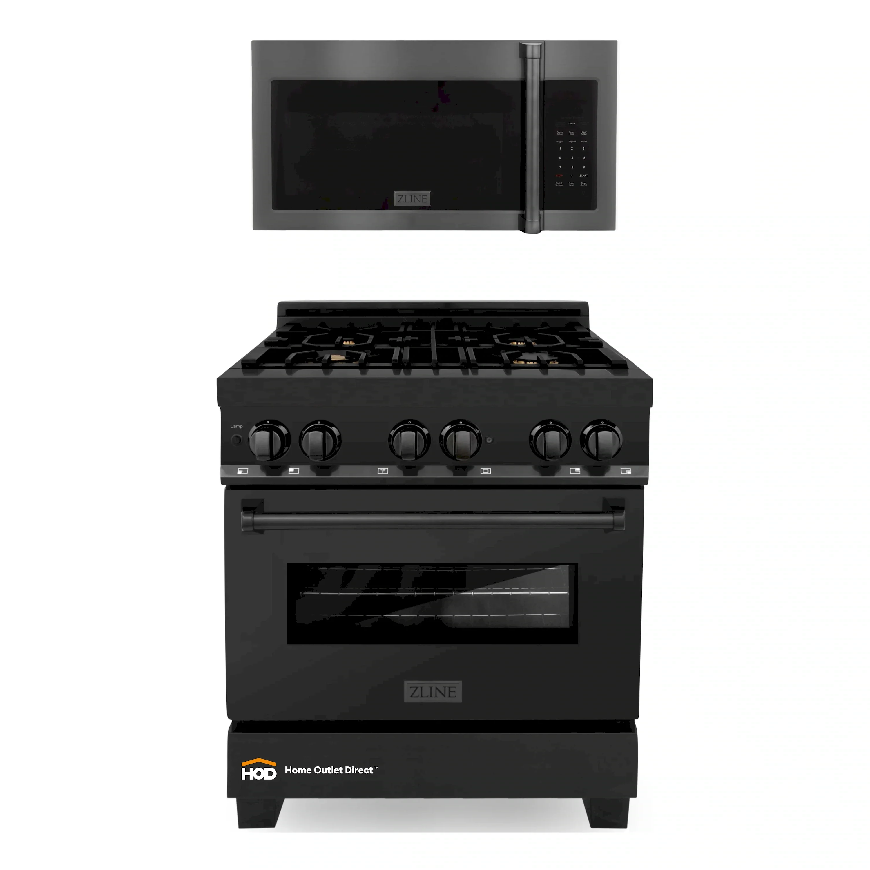 ZLINE 2-Piece Appliance Package - 30-Inch Dual Fuel Range & Over-the-Range Microwave in Black Stainless Steel