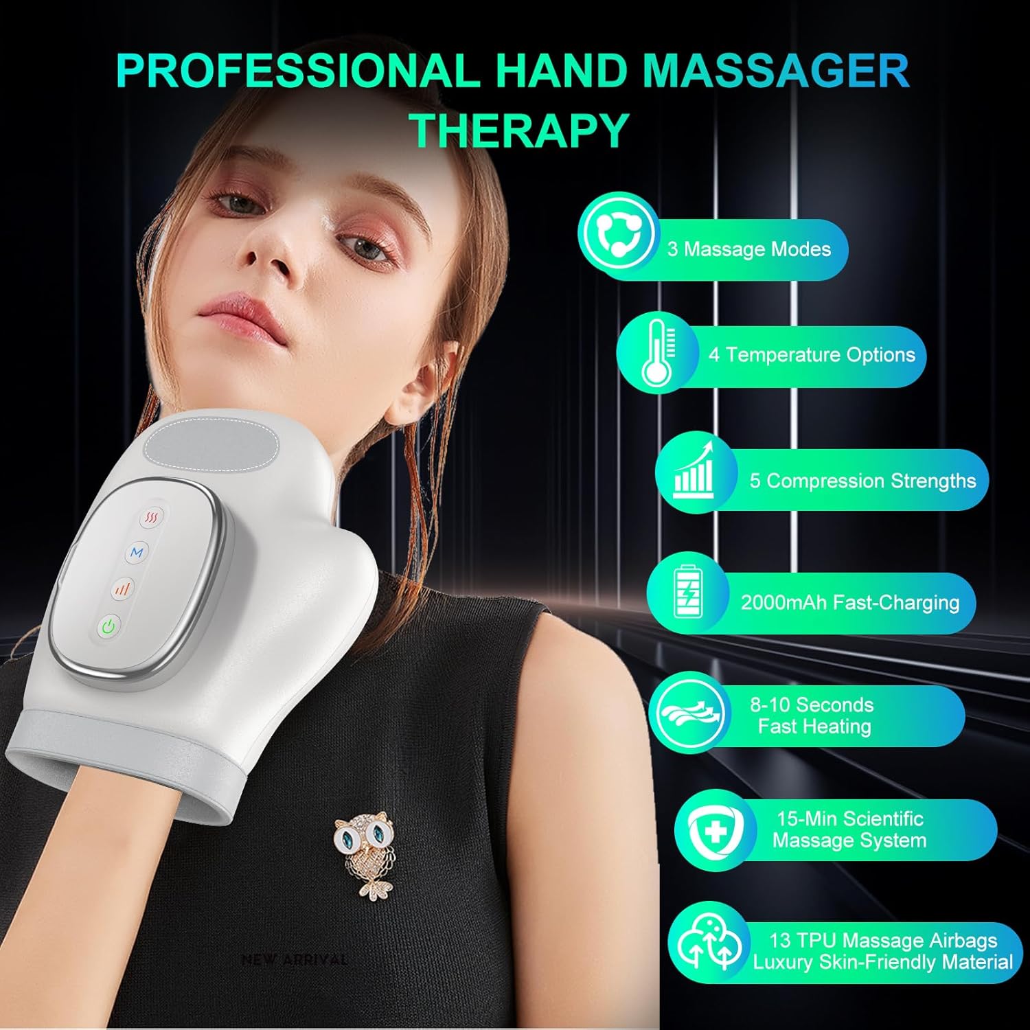Professional Hand Massager with Heat Compression Therapy, 3 Massage 4 Temperatures 5 Compression Pain Relief Glove, Arthritis & Wrist Carpal Tunnel Neuropathy Circulation, Gifts for Women/Men