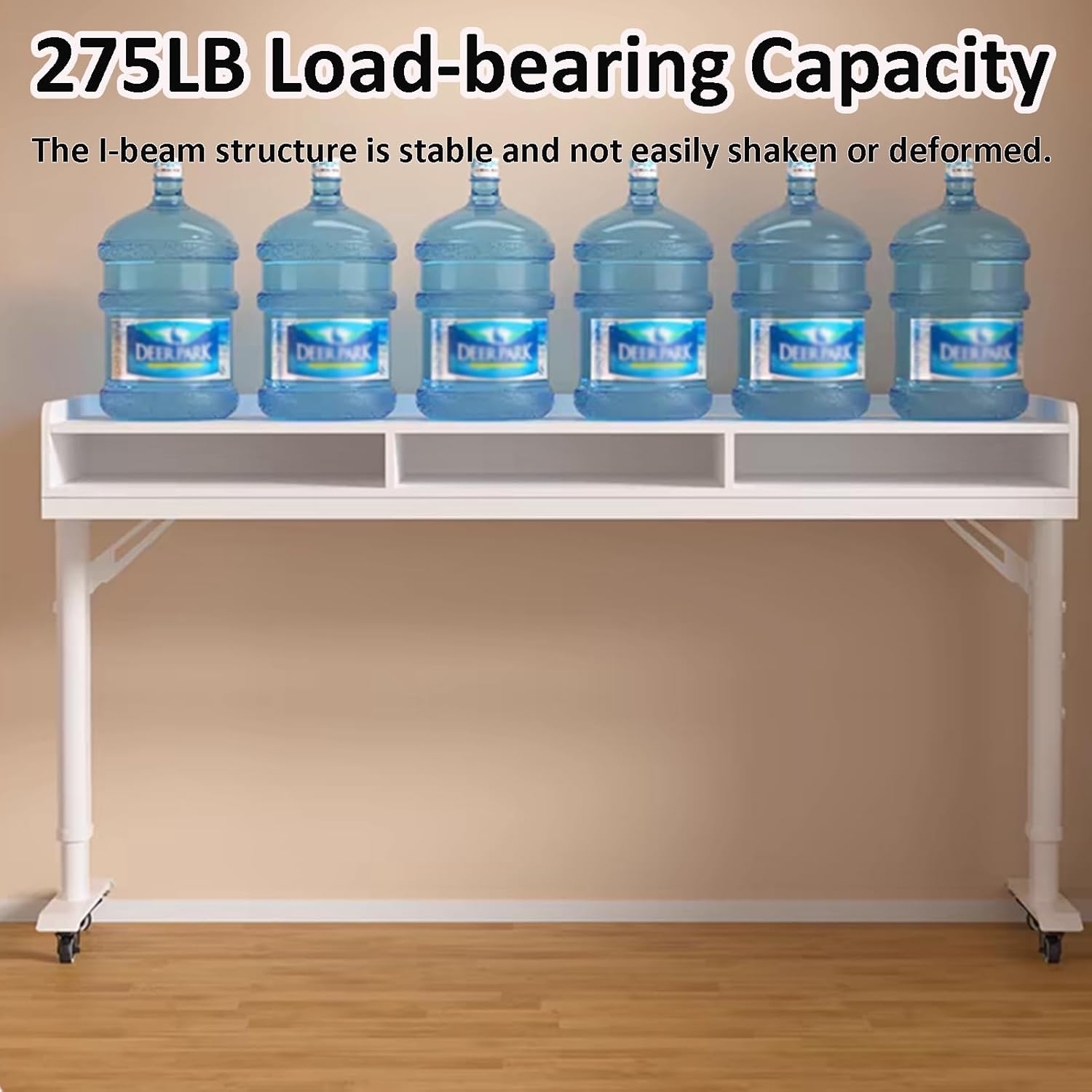 Height Adjustable Over Bed Table with Drawer & 3-Side Guard Rails, Over The Bed Table with Wheels, Rolling Over Bed Desk, Laptop Workstation for Bedroom, Living Room, Office, Hospital