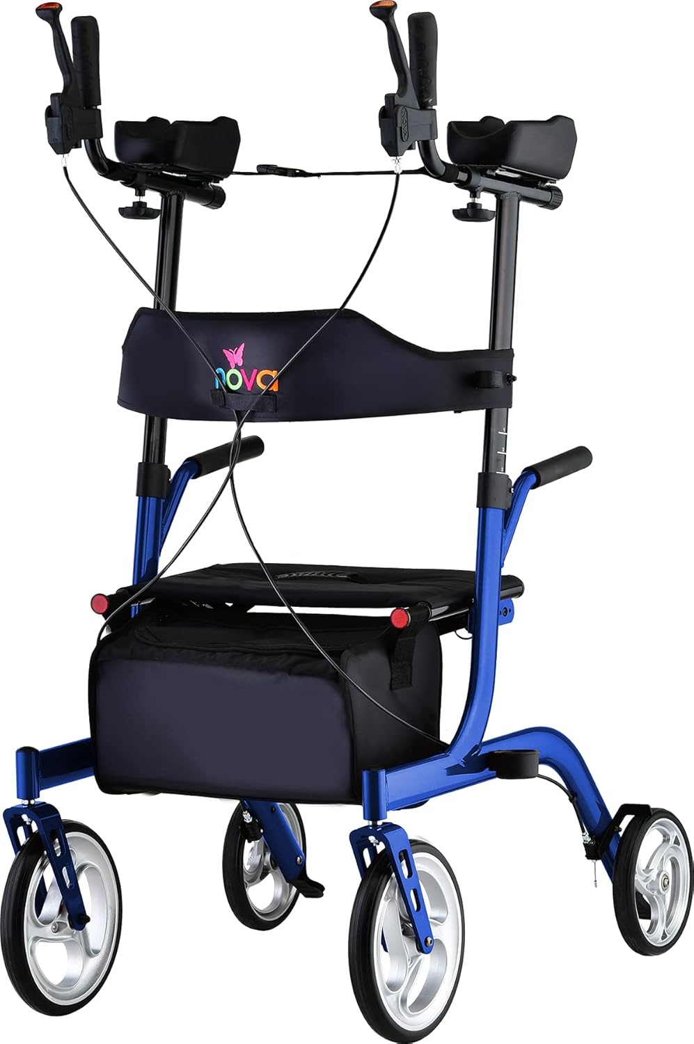 NOVA Phoenix Rise UP Rollator Upright Walker with Padded Contoured Forearm Platform, 10 Inch Front Wheels, Lightweight Foldable Stand Up Walker, Blue
