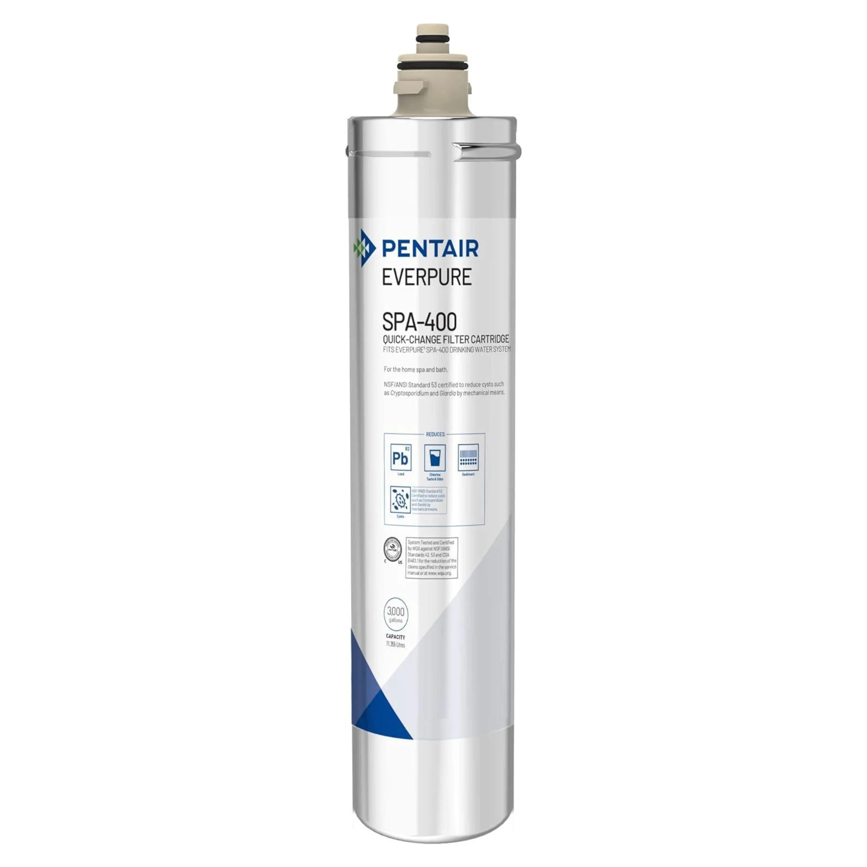 Pentair Everpure SPA-400 Quick-Change Filter Cartridge, EV927091, For Use in Everpure SPA-400 Drinking Water System, 3,000 Gallon Capacity, 0.5 Micron