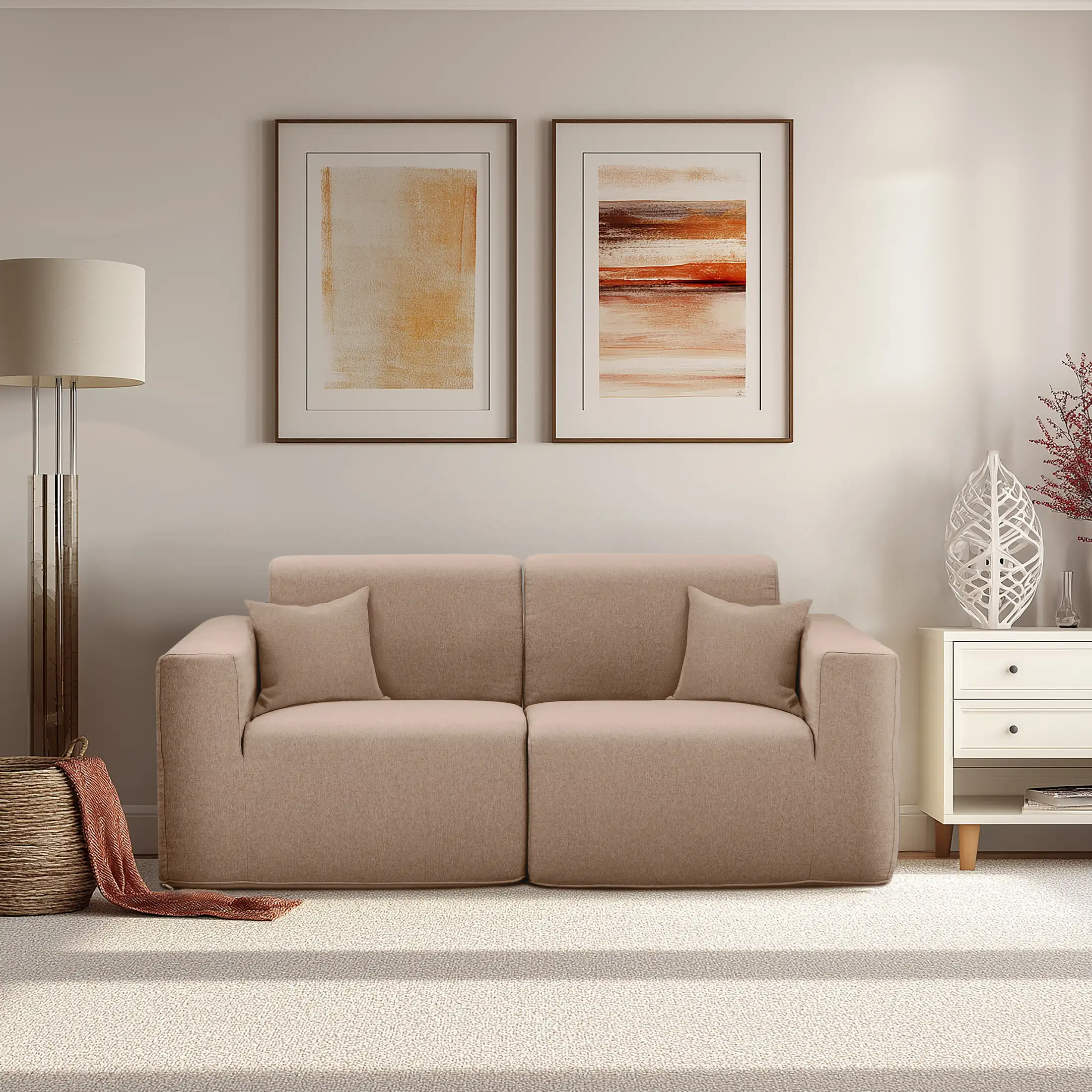 Deko Living 2 Piece Seating Brown Compressed Foam Sectional Sofa (CIF50117SET)