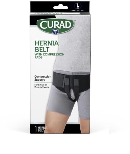 CURAD Hernia Belt with Removable Compression Pads, Hook-and-Loop Closure, Elastic, Black, Size L, Retail Packaging, 4 Belts/Case
