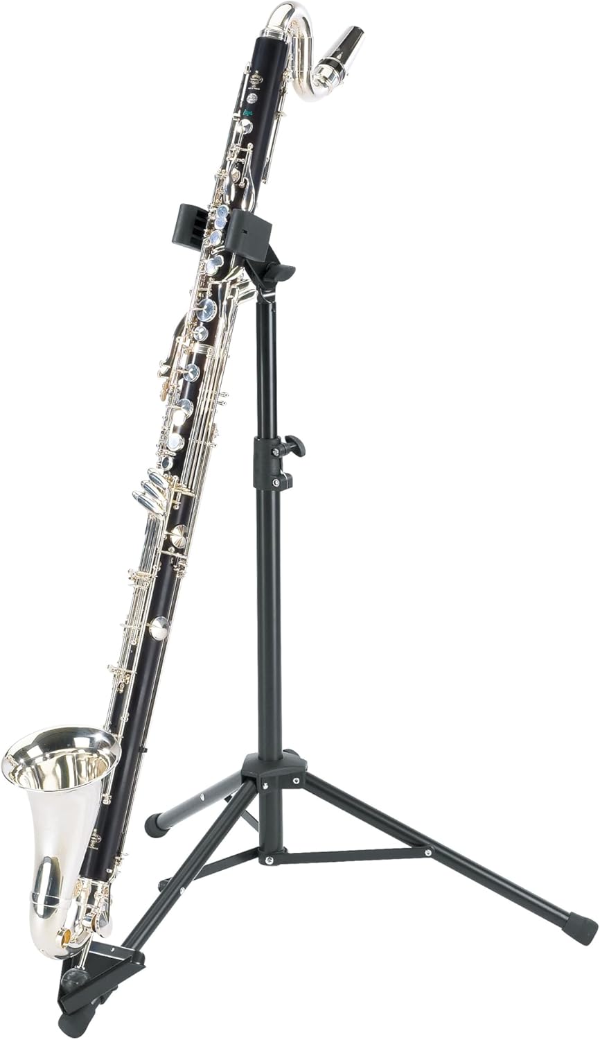 K&M König & Meyer Bass Clarinet Stand 15060.011.55 Pre-Assembled Stable Secure Stand | Adjustable Support Arms w/Tilt & Width | Endpin V Base Holder | Folds Compact For Travel | German Made | Black