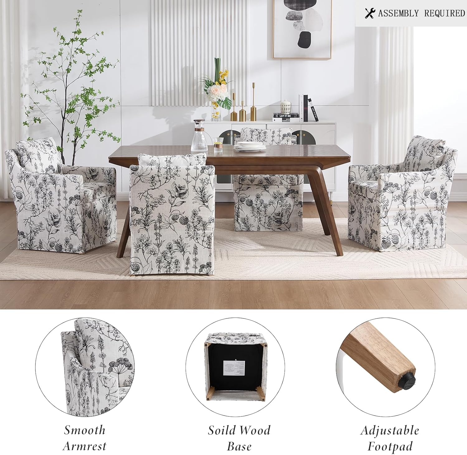 Kmax Slipcovered Dining Chairs Set of 2, Modern Upholstered Barrel Kitchen & Dining Room Chairs with Arms, Accent Single Sofa Chair for Living Dining Room, Floral Pattern