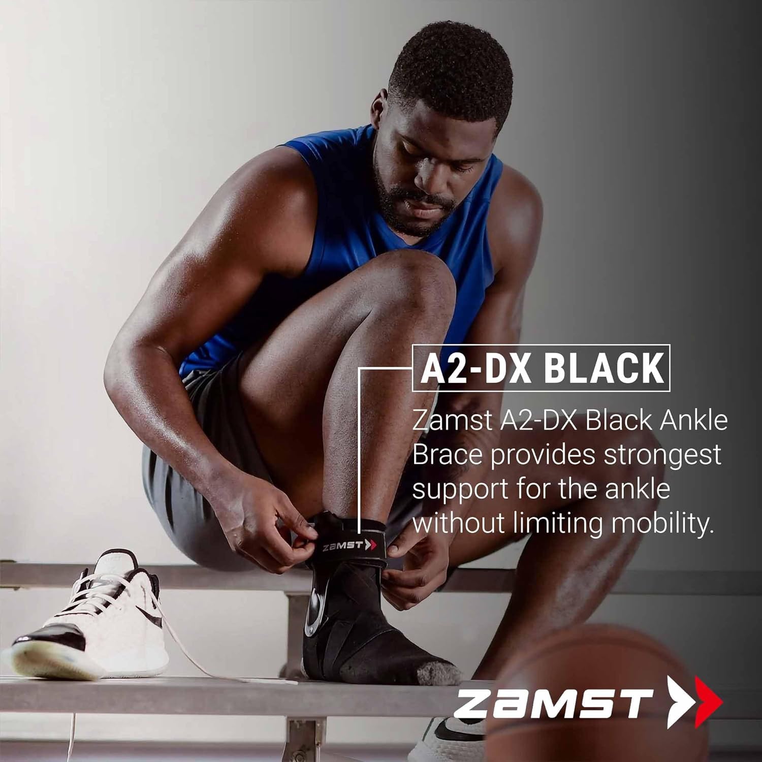 Zamst A2-DX Black Ankle Brace for Sports - Breathable Sports Ankle Support for Men and Women with Guard Stabilizers for High-Grade Ankle Sprain - Right, Small