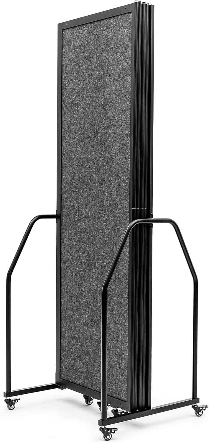 Folding Privacy Screens Freestanding partition with Wheels and arms Portable dividers for Medical Hospital Offices 5 Panel, Dark Gray
