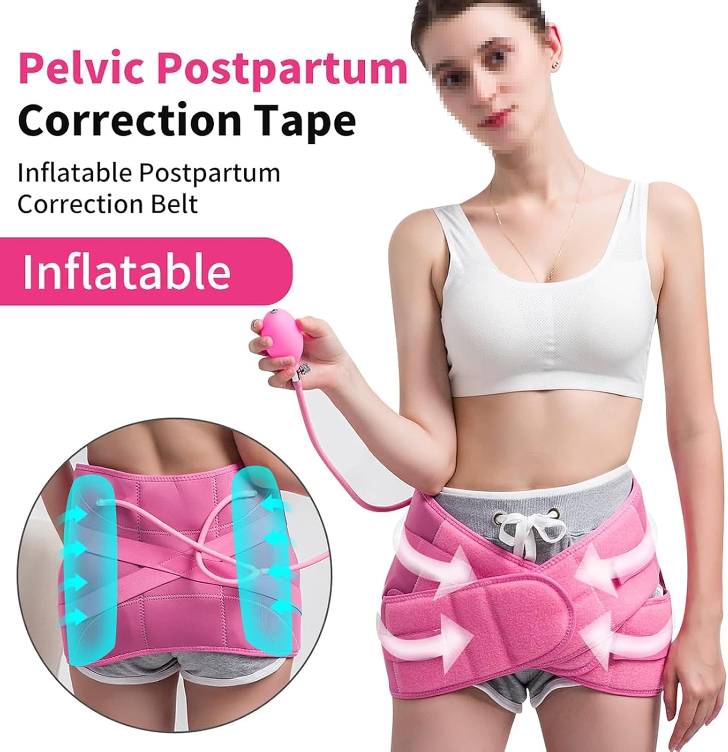 Pelvic Correction Inflatable Belt Body Shaper Postpartum Recovery Lift Hip Abdomen That Alleviate Sciatic Pelvic Lower Back Leg Pain Stabilize Trochanter Belt,Pink,Pink