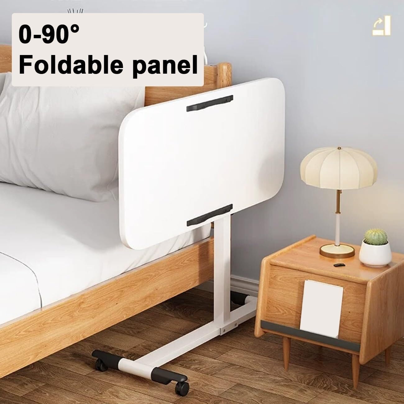 Mobile Overbed Table with Wheels, Adjustable C-Shaped Side Table, Hospital Bed Table Laptop Desk, Rolling Tray Table with Foldable Design, Height Adjustable, Sturdy, Easy Assembly