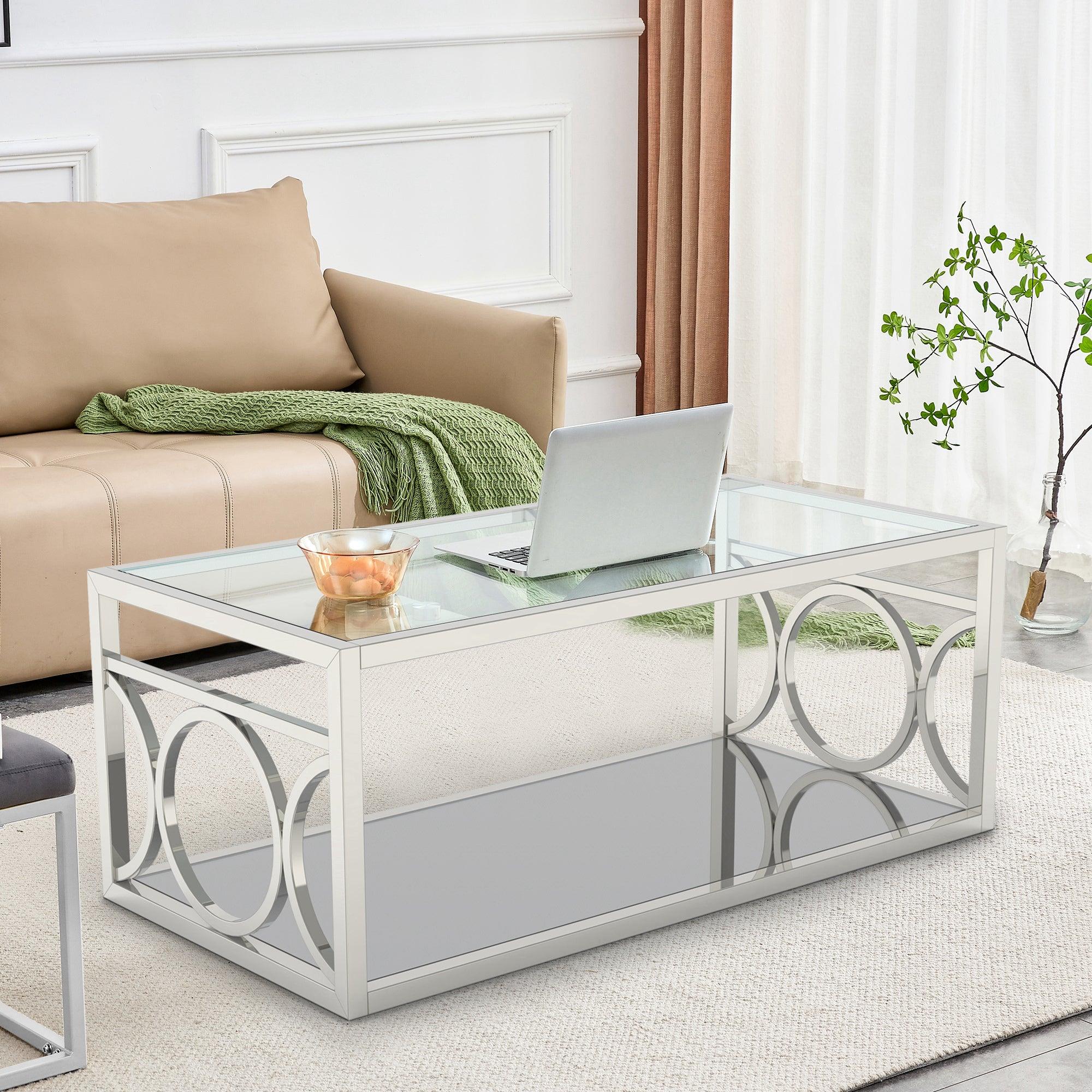 Parrot Uncle 47-Inch Contemporary Coffee Table in Chrome (CM4166CRM-C-PU)
