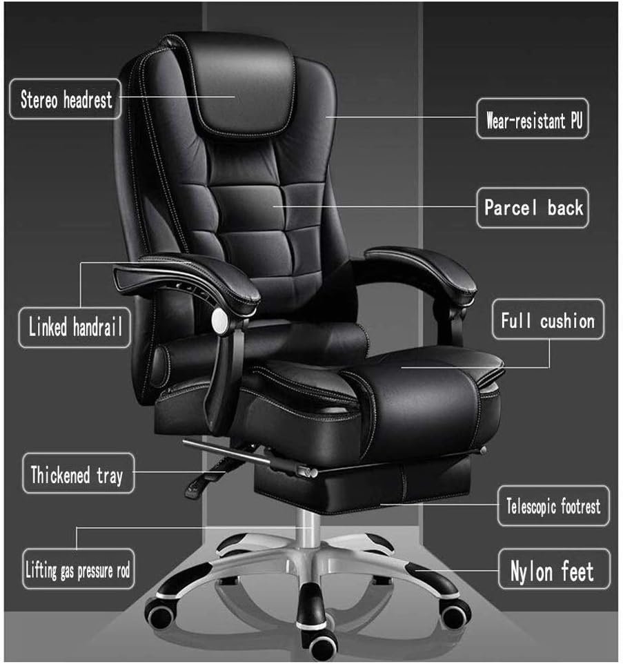 Ergonomic Pu Leather High Back Computer Desk Chair with Lumbar Support Flip Up Armrest Rolling Swivel Adjustable Task Chair for Adults Retractable Footrest IncludedBlack