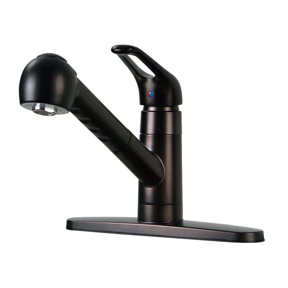 Kingston Brass Gourmetier Century Single-Handle Kitchen Faucet with Pull-Out Sprayer, Oil Rubbed Bronze (GSC885NCLSP)