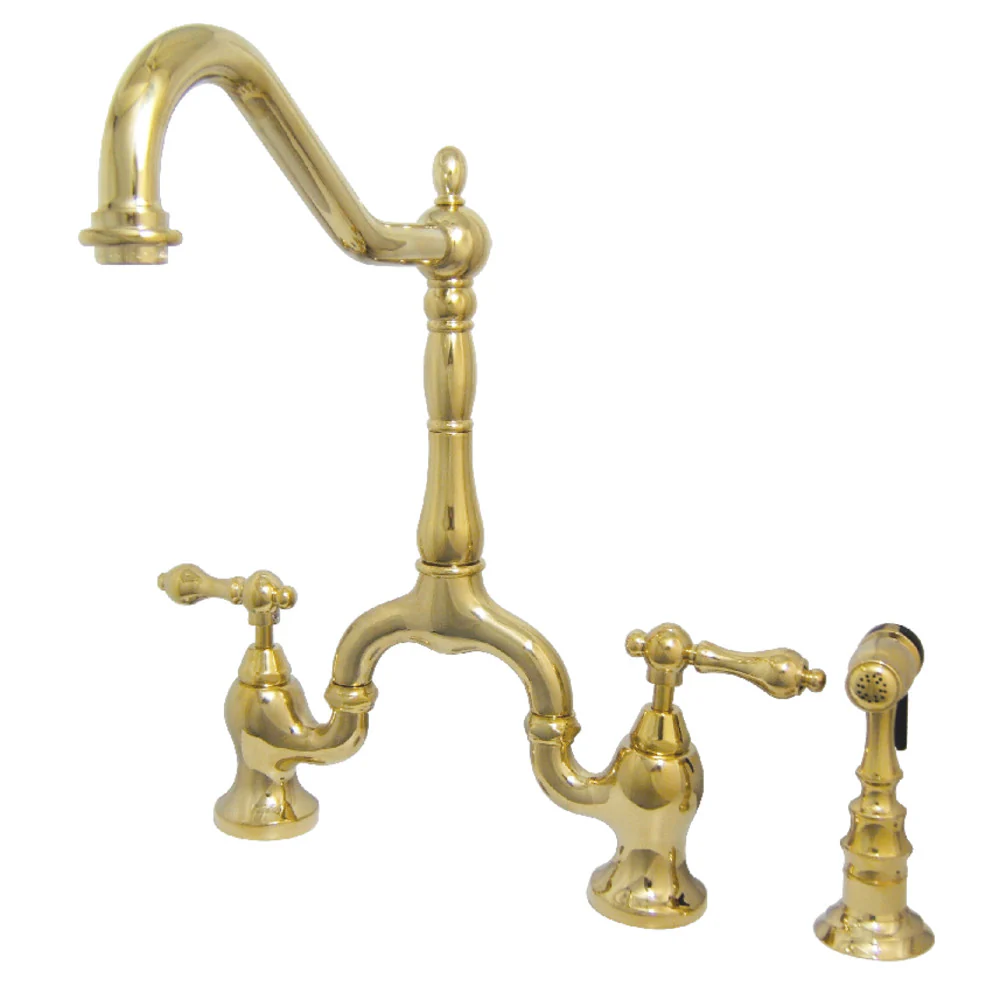 Kingston Brass English Country Bridge Kitchen Faucet with Brass Side Sprayer, Polished Brass (KS7752ALBS)