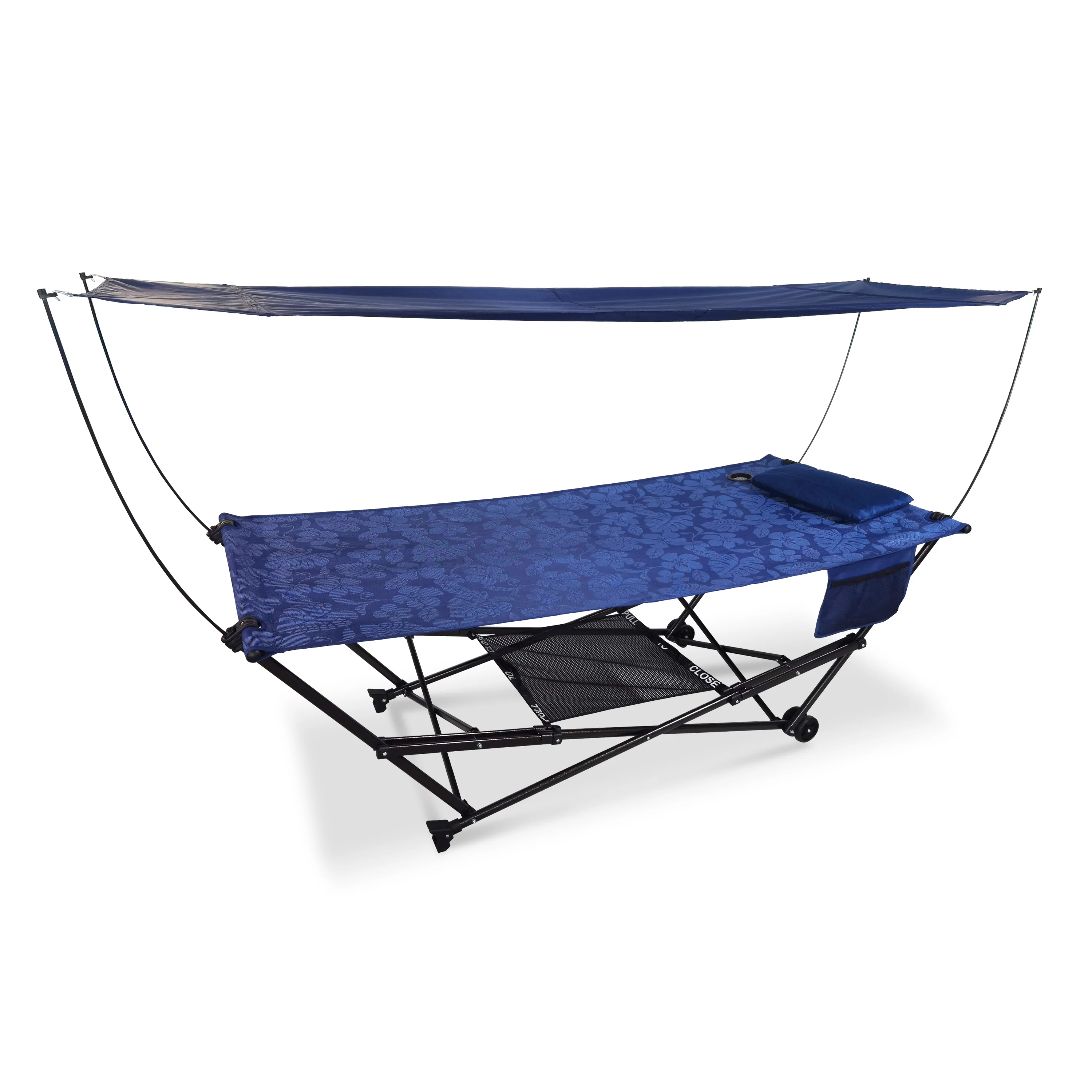 Bliss Hammocks BH-806-BF-H Pop-Up Hammock W/ Stand + Canopy | Carry Bag Included | 300 Lb. Capacity (Blue Flowers)