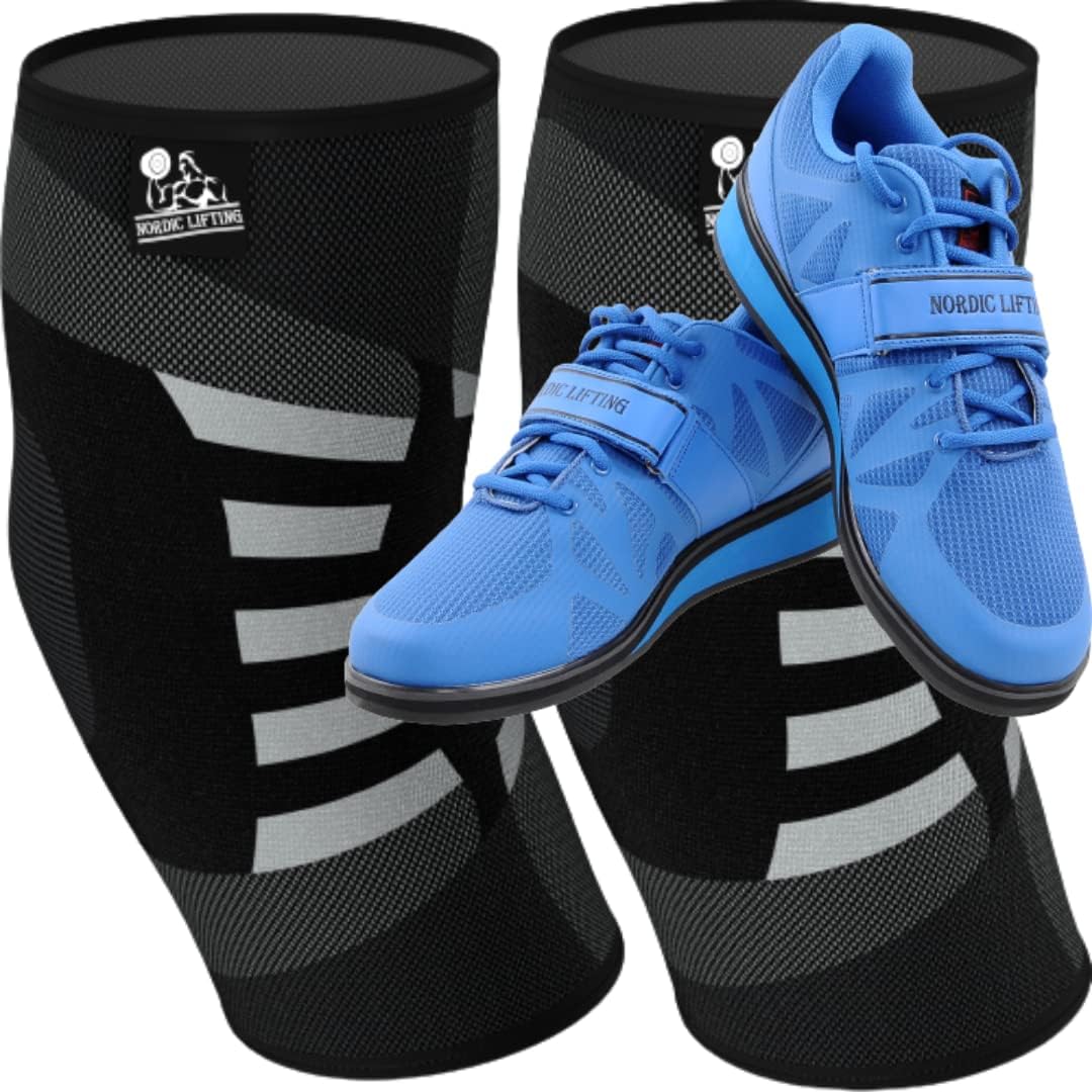 Nordic Lifting Elbow Compression SLeeves XXLarge Bundle with Shoes Megin Size 12 - Blue