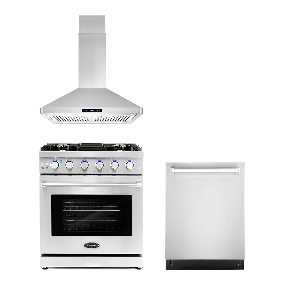 Cosmo 3 - Piece Appliance Package - 30-Inch Gas Range, 30-Inch Island Range Hood and 24-Inch Dishwasher (COS-3PKG-026)