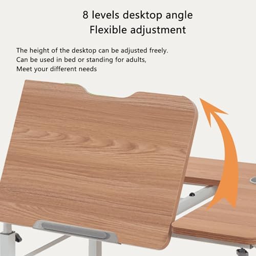 Adjustable Height Hospital Bed Table with Wheels Swivel Overbed Table for Home Use Laptop Desk for Bed Chair Cart Recliner Table for Hospital,Teak Color-Left-120cm/47.2in